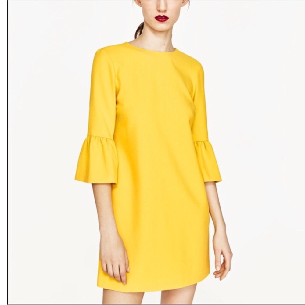 Zara Yellow Bell Sleeve Shift Dress